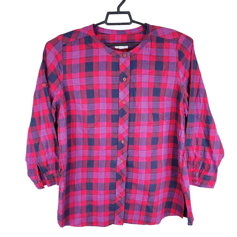 Womens Fashion Bug Blouse Shirt Button Up 100% Cotton Long Sleeve Size 1X